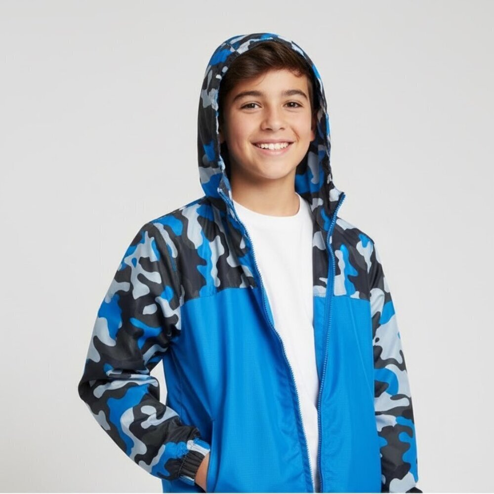 Lands' End Blue Camouflage Windbreaker / Rain Kids Jacket